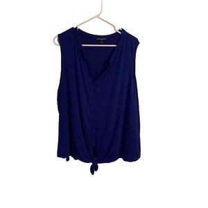 Cable & Gauge Woman Size 3X Knit Top Blue Button Front Tie Accent Sleeveless
